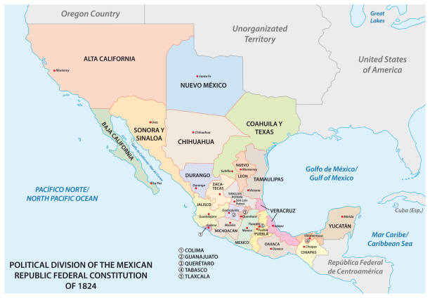 politische teilung der mexikanischen republik föderale verfassung von 1824 - us constitution constitution usa government stock-grafiken, -clipart, -cartoons und -symbole