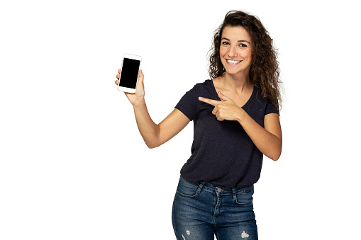 Girl shows the smart phone screen