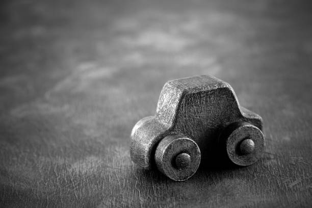 Vintage toy car in black and white