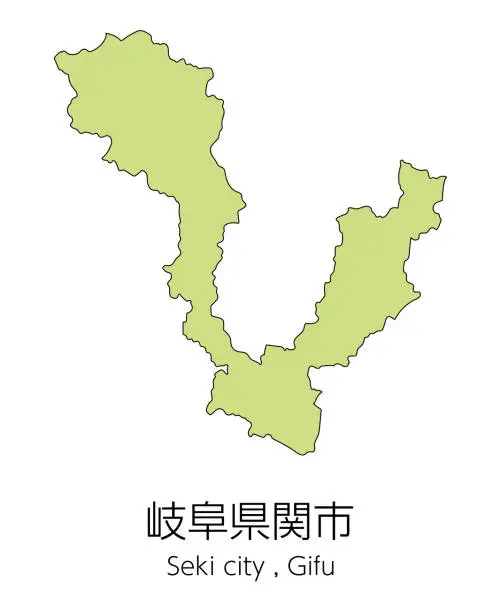 Vector illustration of Map of Seki City, Gifu Prefecture, Japan.Translation: 