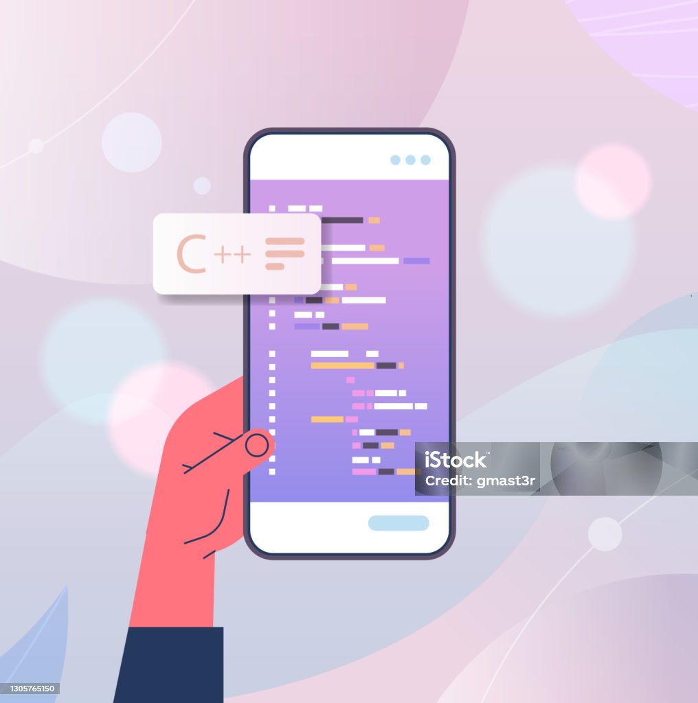 Programmer Hand Writing Code For Mobile App On Smartphone Screen ...