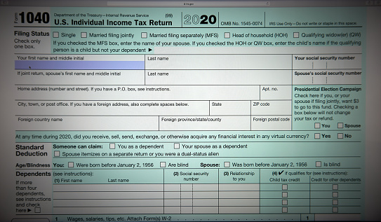 shot of tax forms
