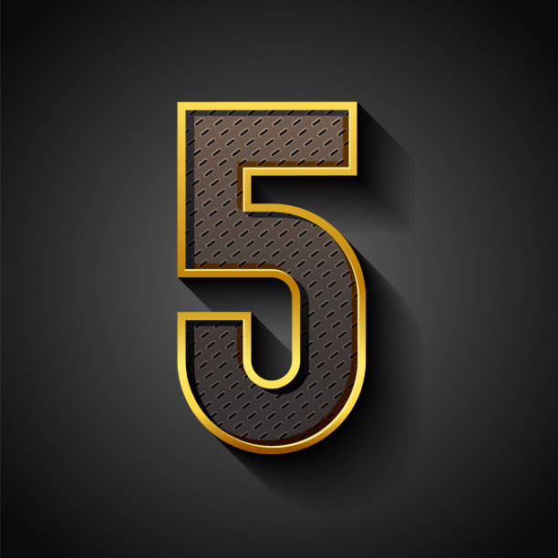 istock 3d font with golden strip, trendy condensed alphabet sans serif, uppercase modern metallic number five with oval pattern surface inside, vector illustration 10eps. 1305765260