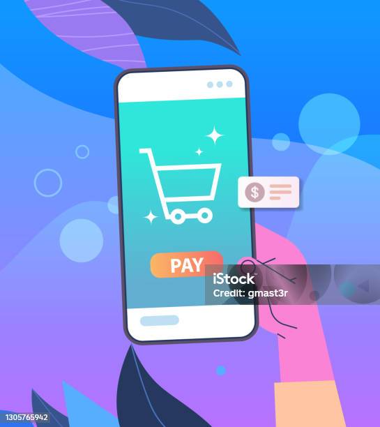 Human Using Mobile App Sign In Human Hand Using Mobile Shopping App On Smartphone Screen Online ...