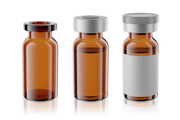 istock Vaccine brown glass injection vials set isolated. 3d rendering mockup. 1305766993