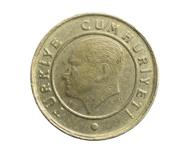 istock Turkey five kurus coin on a white isolated background 1305769264