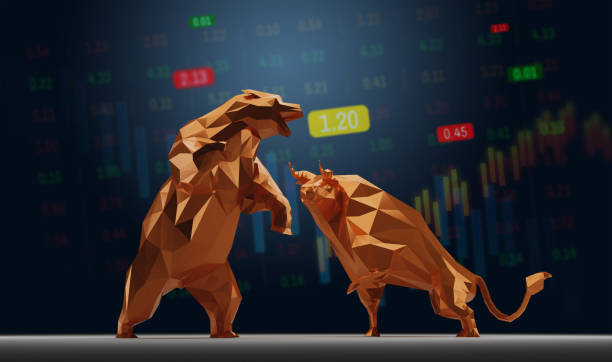 símbolo de toro y oso con concepto de mercado de valores. - stock market bull bull market bear fotografías e imágenes de stock