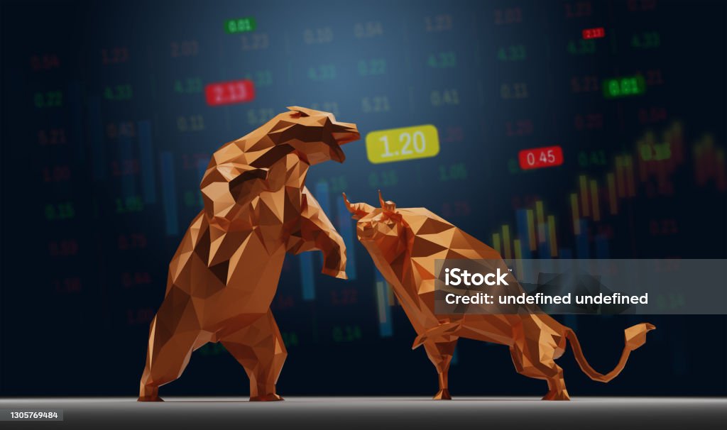 Bull and Bear Symbol with Stock Market Concept. Stock Market and Exchange Stock Photo