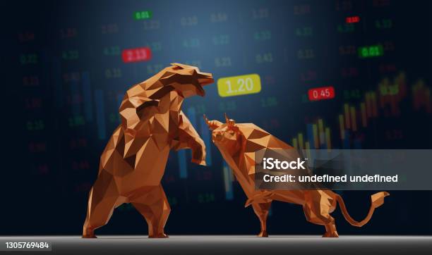 Bull And Bear Symbol With Stock Market Concept Stock Photo - Download Image Now - Stock Market and Exchange, Bear, Bear Market
