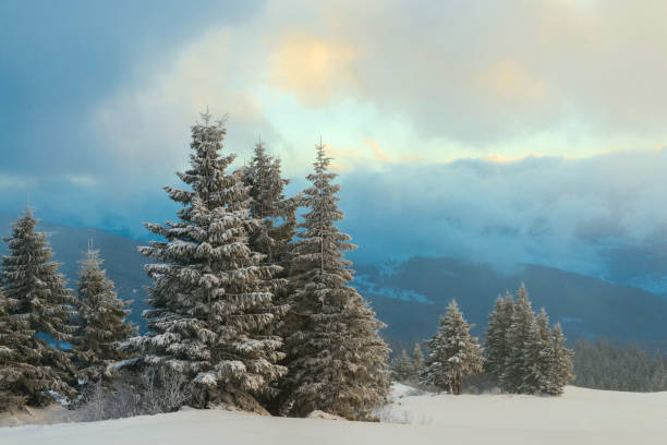 istock Sunrise over the mountain winter landscape. 1305770323