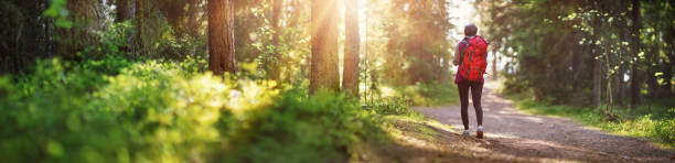 Woman hiking and going camping in nature