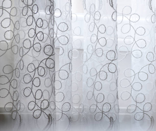 istock Ornate white curtain with window 1305775941
