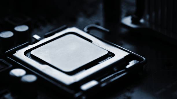 istock Beautiful technological photo of the processor on the motherboard. Concept for computers and internet. 1305777546