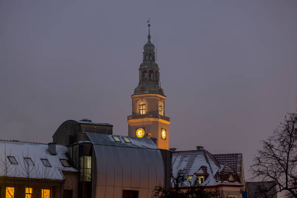 Town Hall in Olsztyn - the seat of Olsztyn authorities since 1915. Winter evening