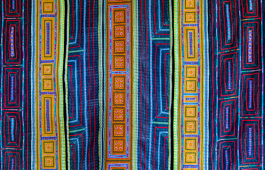 Rug carpet geometric decor ornament pattern indigo background vintage watercolor denim , top view