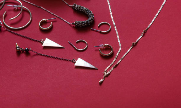 istock Jewelry on red background. 1305779561