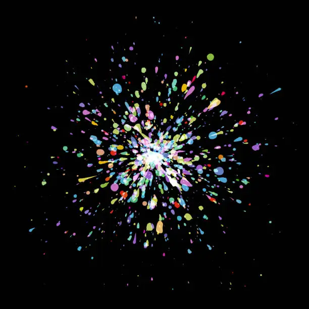 Vector illustration of Multicolored illuminated particles - explosion on black background