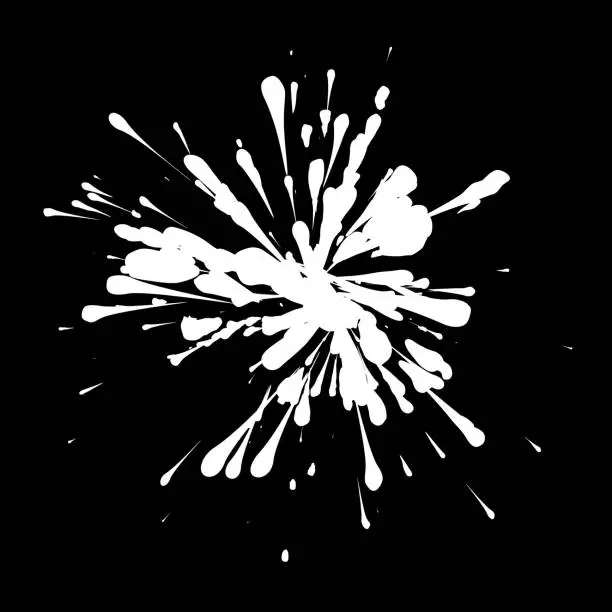 Vector illustration of White splattered droplets on black background.