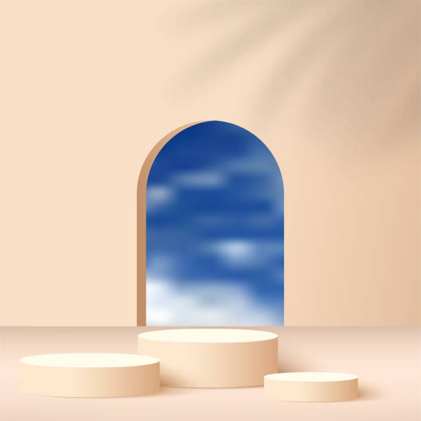 istock Abstract background with cream color geometric 3d podiums. Vector illustration 1305781725