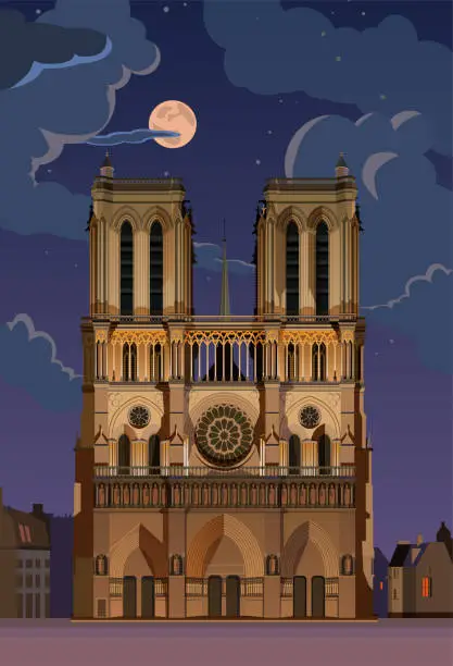 Vector illustration of Notre Dame de Paris. Vector.