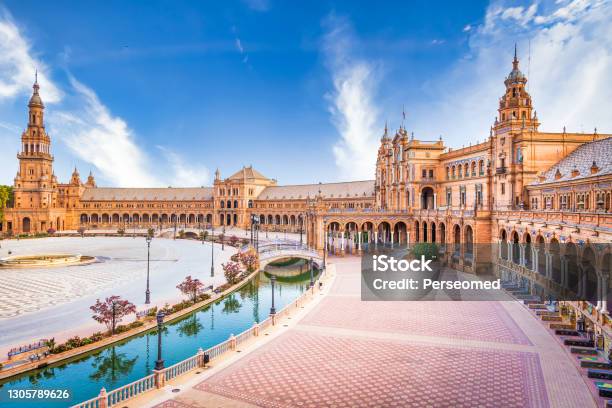 Spain Square In Seville Spain A Great Example Of Iberian Renaissance Architecture During A Summer Day With Blue Sky Stock Photo - Download Image Now