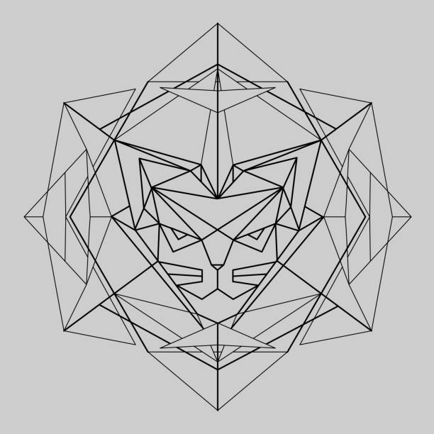 low polygonal illustration of cat in geometric frame low polygonal illustration of abstract cat in thin geometric frame cat origami stock illustrations