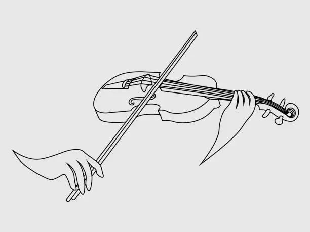 Vector illustration of isolated hands playing on violin