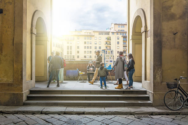 Florence, Italy - MAY 10, 2019: Arches of the Vasari Corridor (Corridoio Vasariano) in Florence, Tuscany, Italy.