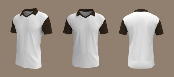 istock Blank collared shirt mockup in front, side and back views 1305793686