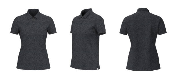 istock Women's collared shirt mockup in front, side and back views 1305793881
