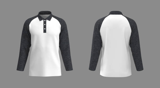 istock Raglan polo shirt mockup in front and back views 1305793914