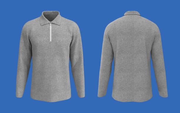 istock Blank long sleeve collared shirt mockup with half zip in front, and back views 1305794162