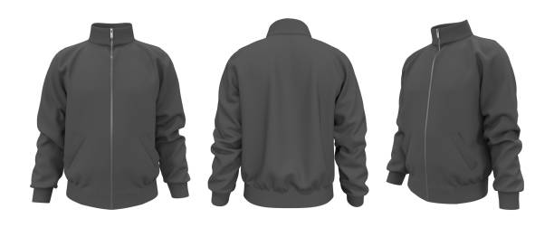 istock Blank tracksuit top mockup, track front, side and back views 1305794422