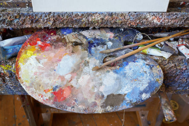 istock Artist's studio with palette and easel, Norway, Norway 1305798263