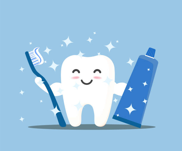 ilustrações de stock, clip art, desenhos animados e ícones de happy tooth icon. - toothbrush