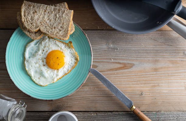 istock Breakfast fried sunny side up egg with whole grain bread. 1305806960