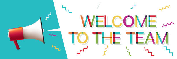 Welcome to the Team Megaphone with "Welcome to the Team" in Speech Bubble welcome stock illustrations