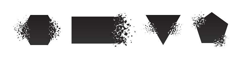 Shape Shattered And Explodes Flat Style Design Vector Illustration Set ...