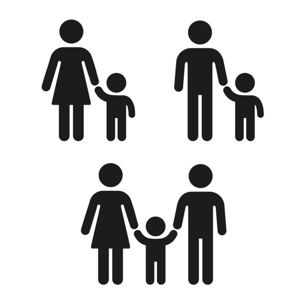 ikony rodziców i dzieci - jeden rodzic stock illustrations
