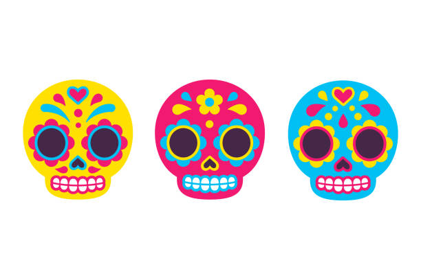 죽은 설탕 두개골의 멕시코의 날 - sugar skull stock illustrations