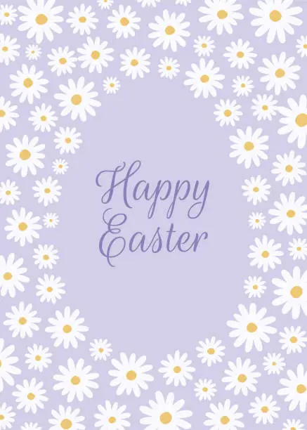 Vector illustration of Happy Easter Card with Daisy frame.