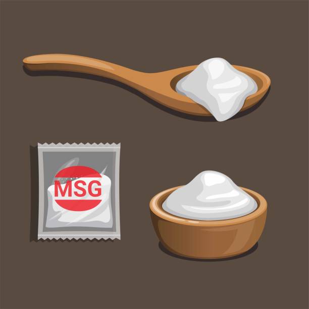 ilustrações de stock, clip art, desenhos animados e ícones de msg - monosodium glutamate. food flavoring product symbol set. concept in cartoon illustration vector - sugar spoon salt teaspoon