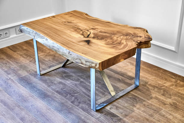 istock Live edge elm slab coffee table with metal base 1305819201