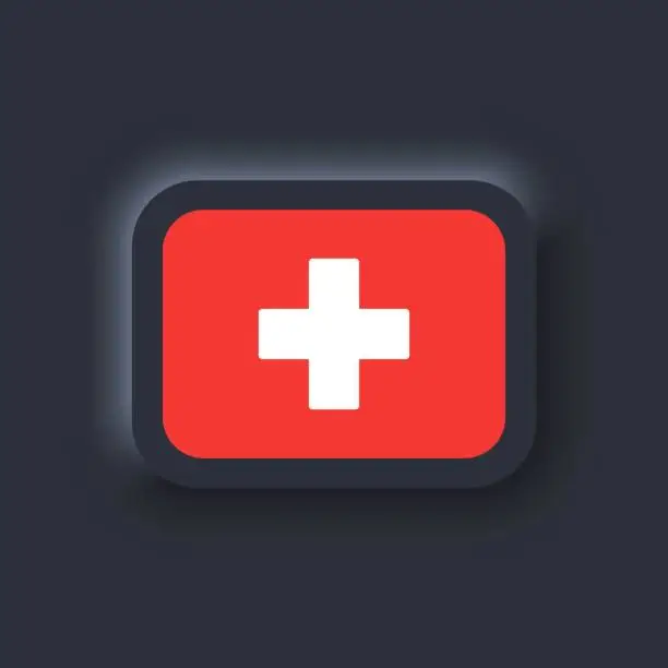 Vector illustration of Flag of Switzerland. National Switzerland flag. Vector. Simple icons with flags. Neumorphic UI UX dark user interface. Neumorphism