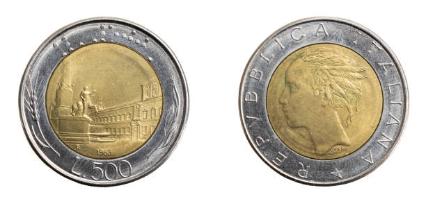 istock Italy five hundred lira coin on a white isolated background 1305823984