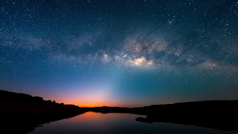 4K Time lapse of milky way and sunrise over Sam Pan Bok canyon, Ubon ratchathani, Thailand