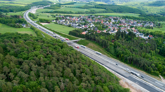 German landscape and highway, aerial view