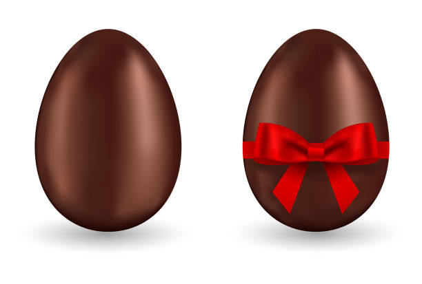 붉은 활을 가진 달걀 초콜릿 - white background brown animal egg ellipse stock illustrations