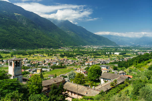 istock Panoramic view of Valtellina from Mello at summer 1305830525