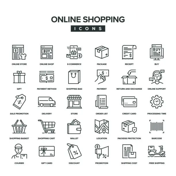 Vector illustration of Online Shopping Line Icon Set